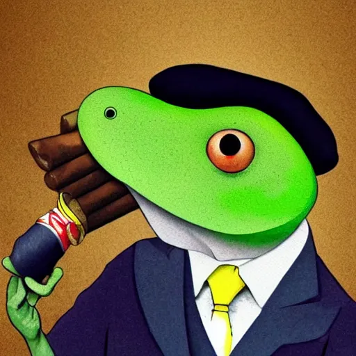 Image similar to frog wearing a suit smoking a cigar