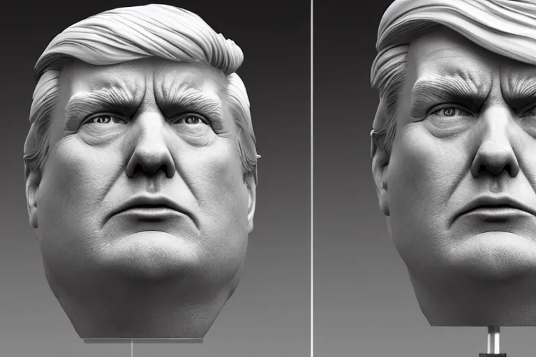 Image similar to ultra - fine detailed photograph of donald trump marble sculpture face, octane render, volumetric lighting, award - winning, perfection, ambitious, featured on artstation, by greg rutkowski, ambient occlusion, hyper - realism, 4 k hd, qled,