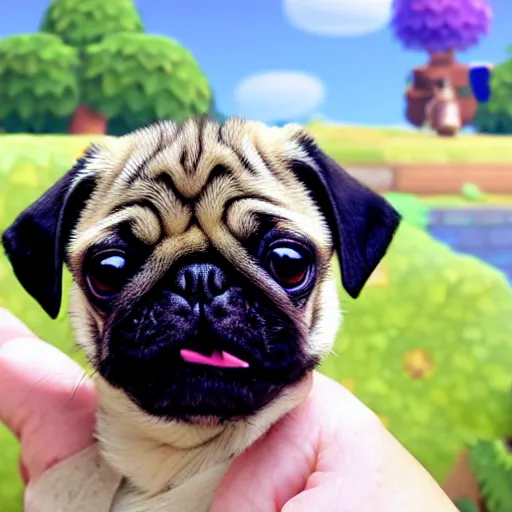 Prompt: A cute baby Pug in animal crossing