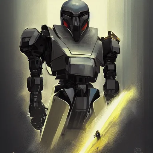 Prompt: award winner movie poster, mecha with penguin helmet, by greg rutkowski