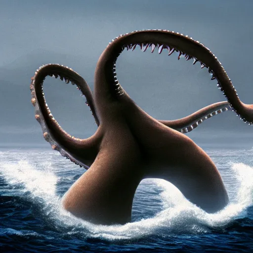 Image similar to Loch Ness Monster, Giant Squid, you can see the entire monster, realistic, extremely detailed, 8k, sharp, photo