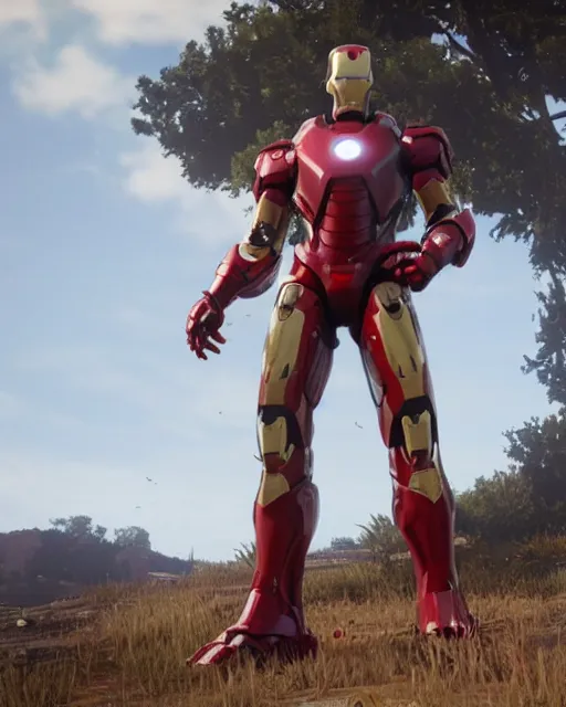 Image similar to iron man styled mech suit in red dead redemption 2, cinematic, photorealistic