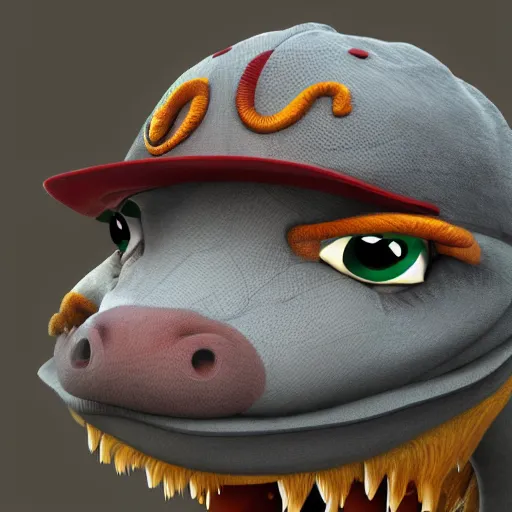 Prompt: A dragon wearing a baseball hat, photorealistic, 8k