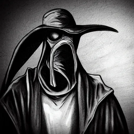 Prompt: Plague doctor in a dark room, Photorealistic, Portrait, Creepy