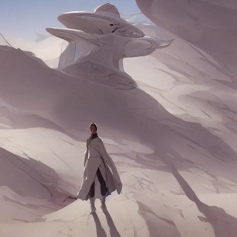 Prompt: digital art painting of dune inspired futuristic ultra clean white architecture structures in the desert, artstation art by greg rutkowski and alphonse mucha