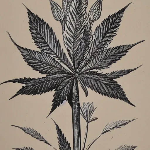 Prompt: engraved vintage illustration of the marihuana flower, high detail, 4 k