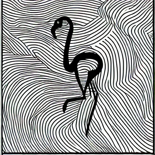 Prompt: minimal minimalist one single continuous line flamingo abstract