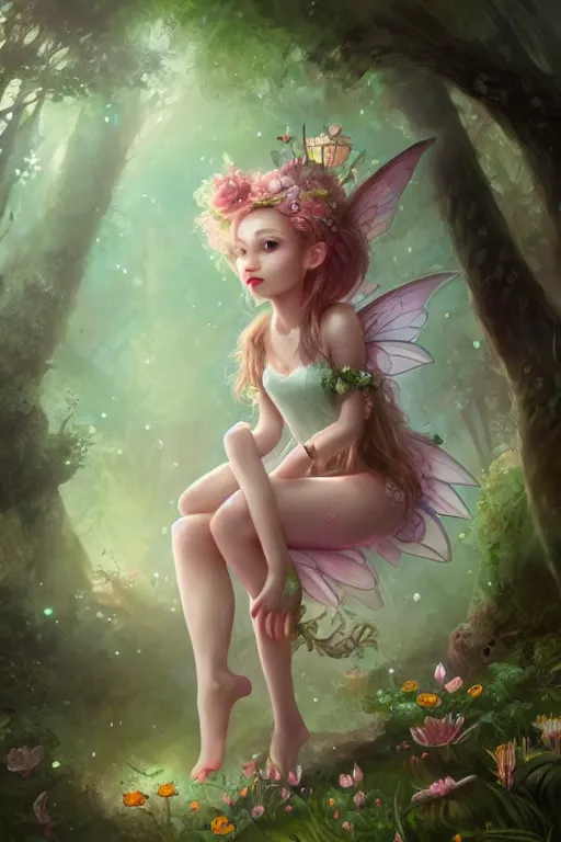 Image similar to a cute and geogerous fairy in the dreamy forest, fantasy, dreamlike, 8 k resolution, hyper detailed, d & d, character design, digital painting, trending on artstation, sharp focus, illustration, art by viktoria gavrilenko, hoang lap, fuji choko, steve zheng,