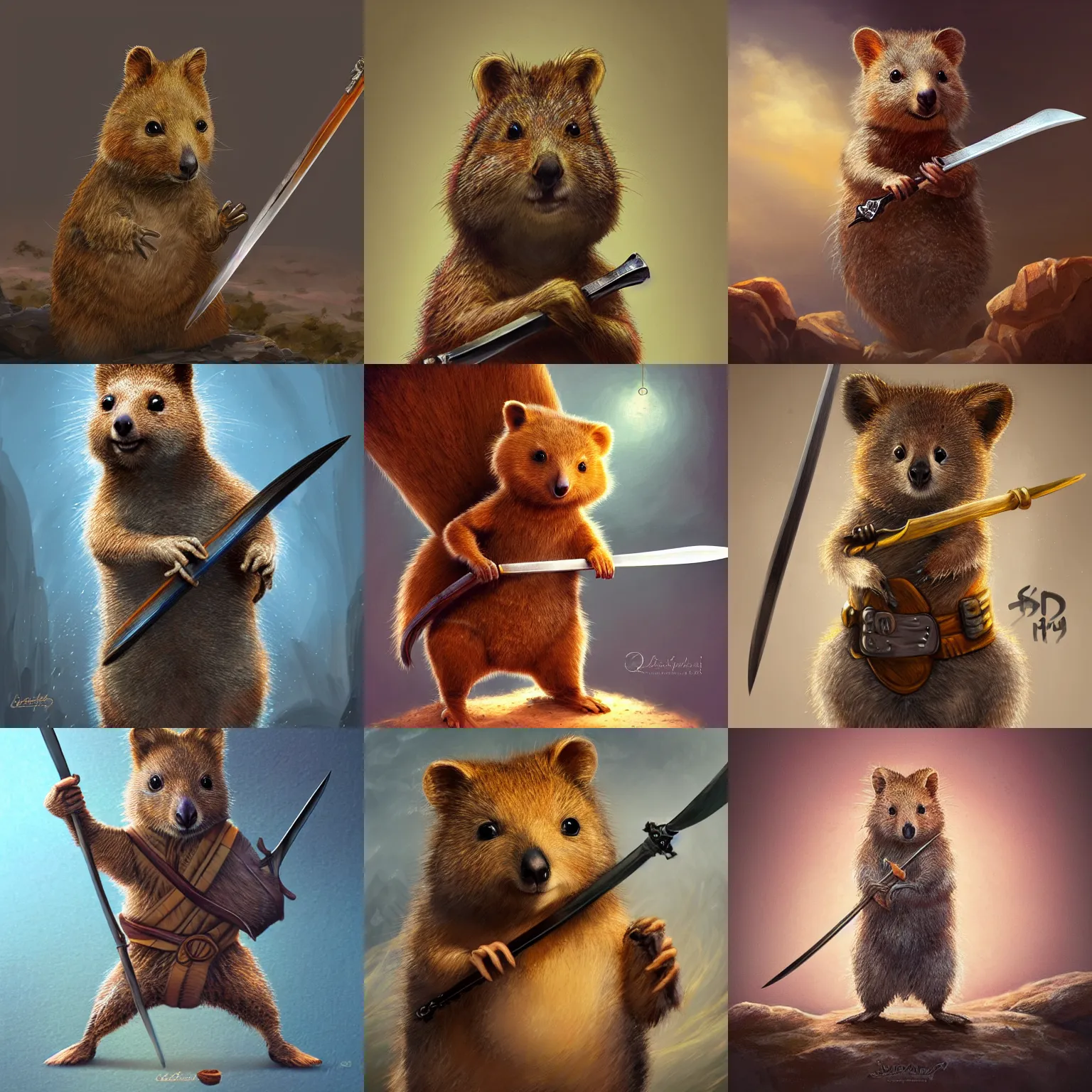 Prompt: photo of a quokka swordsman, intricate, highly detailed, digital painting, artstation, concept art, sharp focus, illustration, vfx