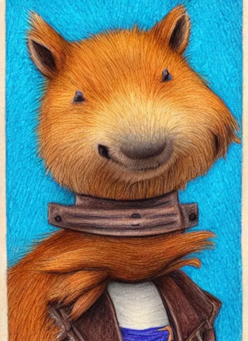 Image similar to detailed colored pencil drawing of a cute anthropomorphic capybara as a pirate