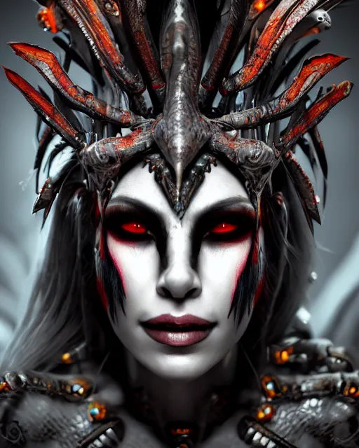 Image similar to beautiful headshot of the psychotic aztec nightmare queen, realistic render, unreal engine, cgsociety, trending on deviantart, cinematic lighting, highly detailed