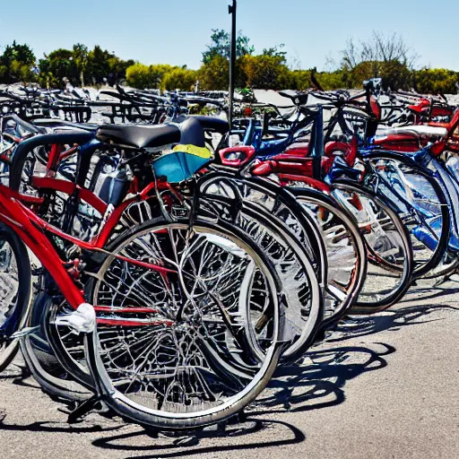 Prompt: a photo of a used bicycle lot, high definition