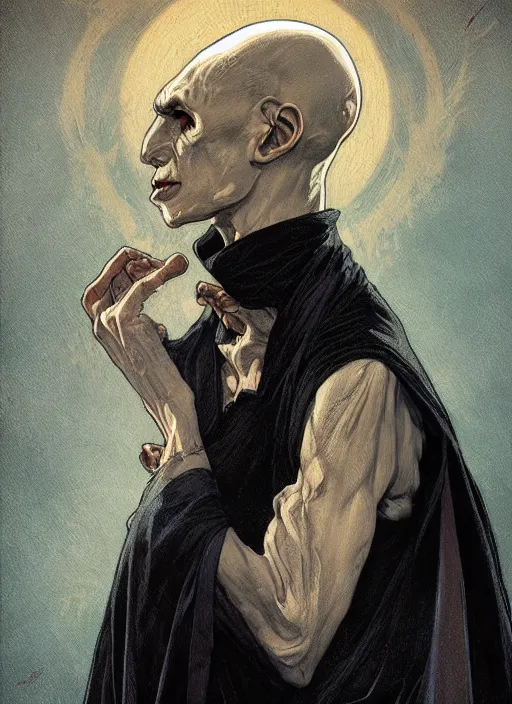 Prompt: portrait of nosferatu, illustration, art by artgerm and greg rutkowski and alphonse mucha