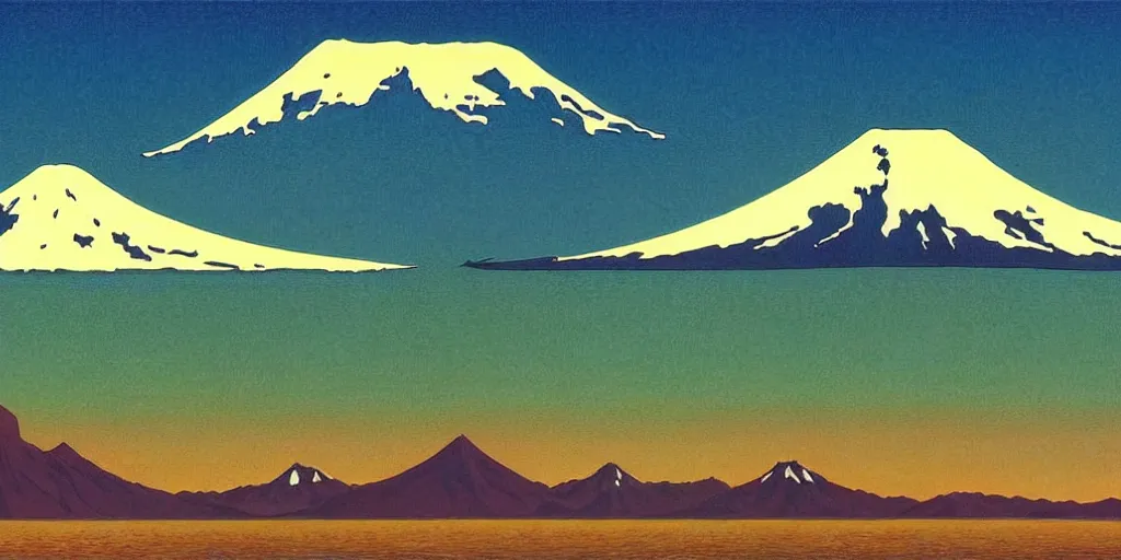 Prompt: seattle with mount rainier in the background, acid and dreaming psychedelic hallucinations, by kawase hasui, moebius and edward hopper, colorful flat surreal design, hd, 8 k, artstation