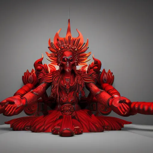 Image similar to the god of the dead, octane render, red, ornate