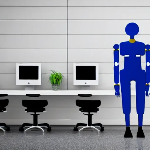 Image similar to A robot woman guarding a wall of computers