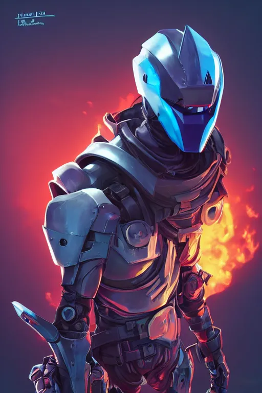 Image similar to epic mask helmet robot ninja portrait stylized as fornite style game design fanart by concept artist gervasio canda, behance hd by jesper ejsing, by rhads, makoto shinkai and lois van baarle, ilya kuvshinov, rossdraws global illumination radiating a glowing aura global illumination ray tracing hdr render in unreal engine 5