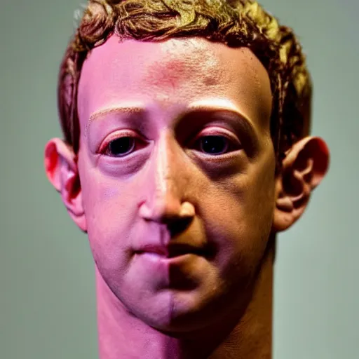 Image similar to eerie uncanny valley slightly melted wax sculpture of mark zuckerberg