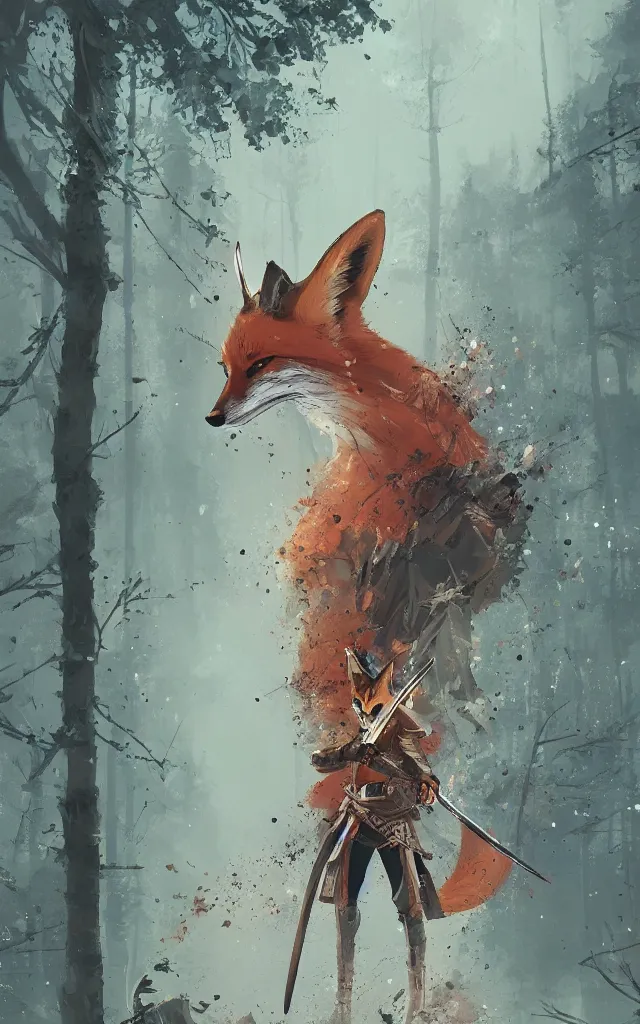 Image similar to very beauty fox samurai with a katana hyper detailed, insane details, intricate, elegant, by ismail inceoglu illustrated, fine details, realistic shaded, 8 k, art. sakura forest on background