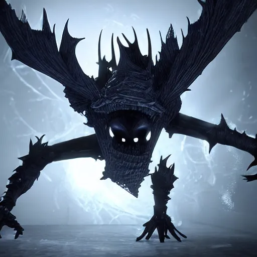 Image similar to radiance as a dark souls boss, style of dark souls, extremely high detail, 3 d, hollow knight, 4 k