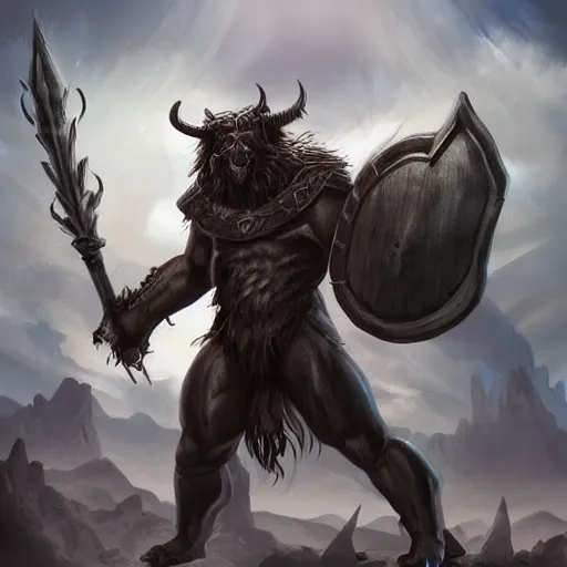 Image similar to epic minotaur beast in armor, artwork, concept art, greek mythology, dark fantasy, digital painting, artstation, d&d