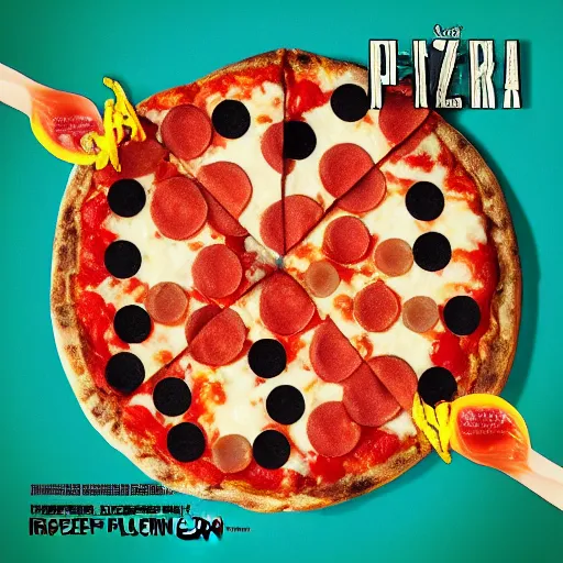 Prompt: mc frozen pizza album cover, aphex style