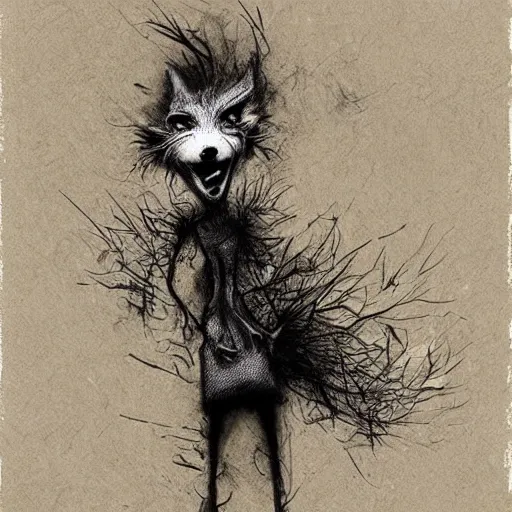 Image similar to surrealism grunge cartoon sketch of a cute zombie fox by michael karcz, loony toons styl, horror theme, detailed