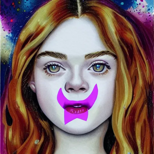 Prompt: professional painting of Elle Fanning in the style of Dave Gibbons, head and shoulders portrait, symmetrical facial features, smooth, sharp focus, illustration, intricate, stormy weather, extremely detailed masterpiece,