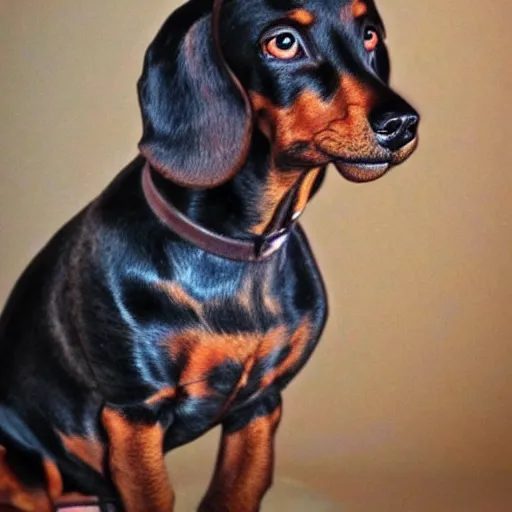 Prompt: black and brown dachshund in the style of an anime, matte painting, cartoon