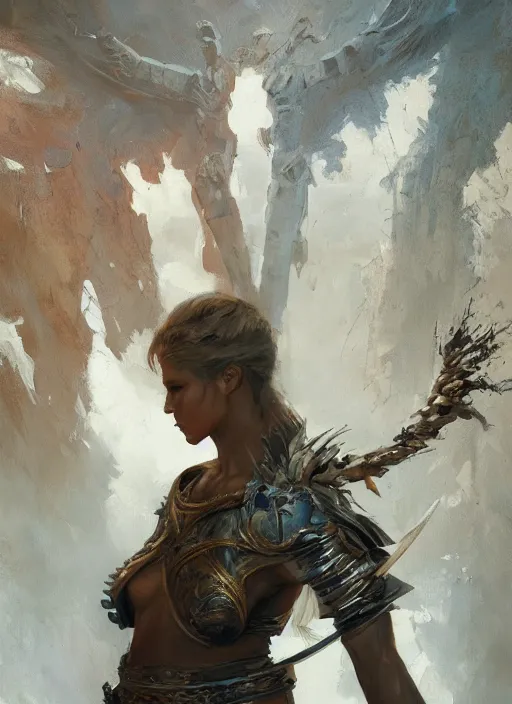 Prompt: Oil painting of a female human warrior, portrait, D&D, Magic The Gathering, by Craig Mullins, Nekro, Victo Ngai, centered, symmetrical, 8k, sharp focus