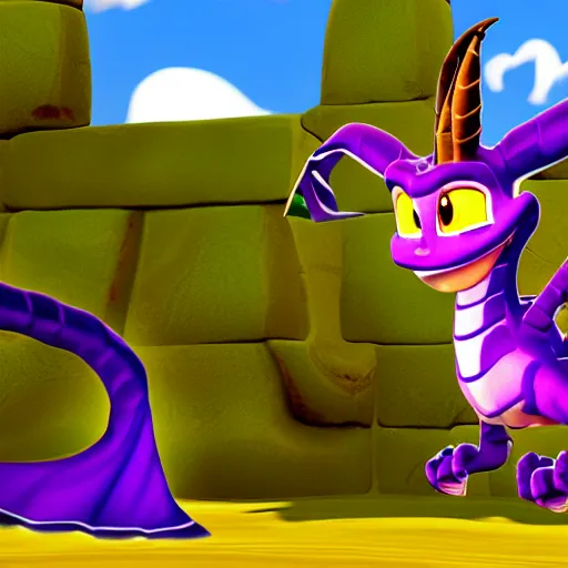 Prompt: dude spyro the dragon got long he's going off the tv screen