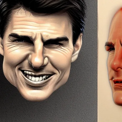 Prompt: caricature of tom cruise, closeup of face, exaggerated features, highly detailed, drawing by mahesh nambiar, sebastian kruger, archille superbi, carola rubio, artstation