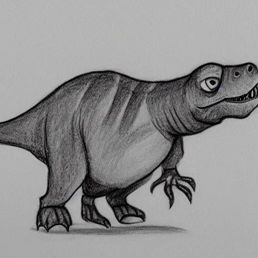 Prompt: cute drawing of a t-rex standing in a snowstorm