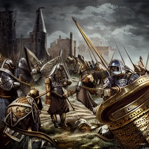 Image similar to the crusades, techno, vikings, kings, retro futurism, highly detailed, high quality, high resolution