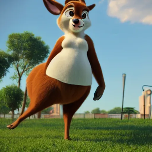 Image similar to portrait, 3 d render, tall slightly fat, anthropomorphic female deer, wearing along white dress, in the style of zootopia,