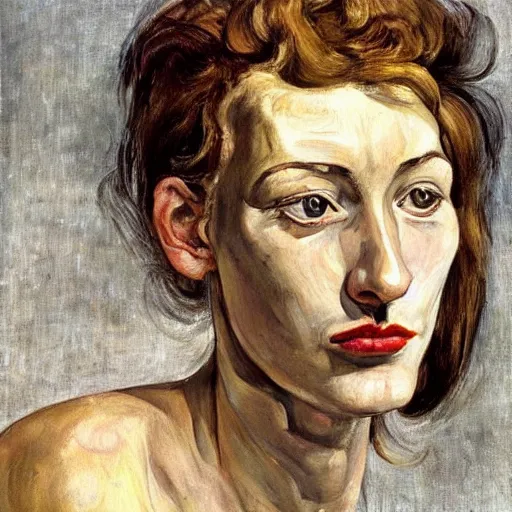 Image similar to of a beautiful women painted by lucien freud