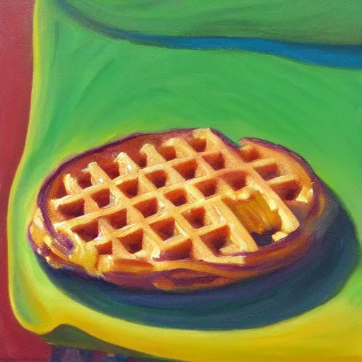 Image similar to oil painting of an eggo waffle