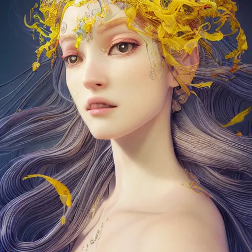 Image similar to the portrait of a sensual lemon that resembles an absurdly beautiful, graceful, elegant, idol, an ultrafine hyperdetailed illustration by kim jung gi, irakli nadar, intricate linework, bright colors, octopath traveler, final fantasy, unreal engine 5 highly rendered, global illumination, radiant light, detailed and intricate environment