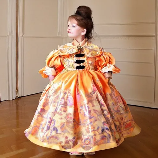 Prompt: goldfish inspired baroque dress with puffy sleeves