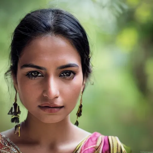 Image similar to a portrait of a stunningly beautiful nepali female, dark eyes, dark hair, olive skin, depth of field, zeiss lens, detailed, centered, artstation, fashion photoshoot, by Annie Leibovitz and Steve McCurry, David Lazar, Jimmy Nelsson, Breathtaking, 8k resolution, extremely detailed, beautiful, establishing shot, artistic, hyperrealistic, beautiful face, octane render