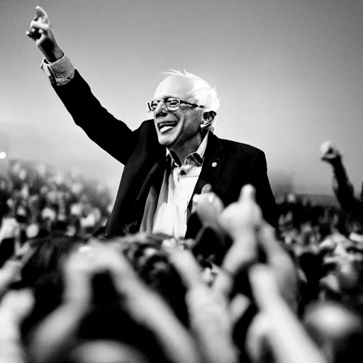 Prompt: Bernie Sanders wins Wrestlemania, award winning photography, 35mm lens, flashbulbs, in focus face