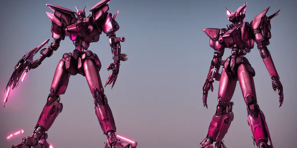 Image similar to a metal insect - like of female gundams like beetles is in pink and red collection by merriam, daniel, intricate mechanical details, futuristic, 2 k aesthetic, dramatic lighting, 4 k, 3 d octane render, provenance, detailed, trending on artstation