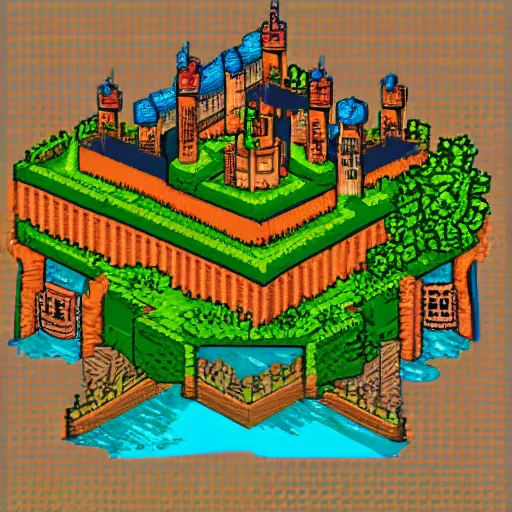 Prompt: castle, isometric pixel art, 1 6 bit, fantasy