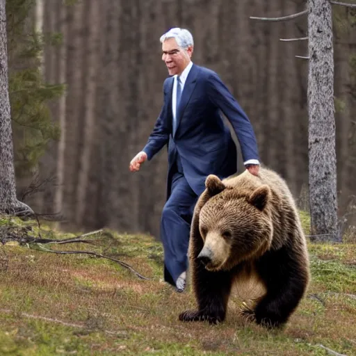 Image similar to Jerome Powell running from a bear