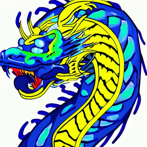 Image similar to illustration neon blue and yellow chinese dragon. trending on artstation