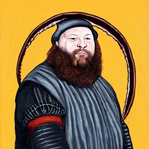 Prompt: action bronson, portrait, action bronson as king henry viii, painting