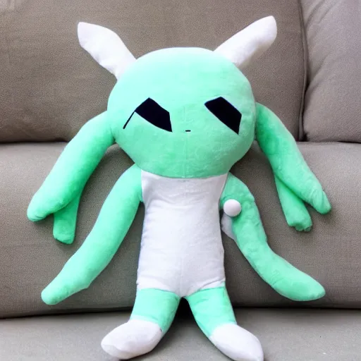 Prompt: cute mint green alien plushy