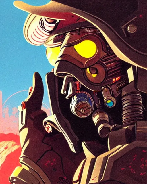 Image similar to mccree from overwatch, space suit, character portrait, portrait, close up, concept art, intricate details, highly detailed, vintage sci - fi poster, retro future, in the style of chris foss, rodger dean, moebius, michael whelan, and gustave dore