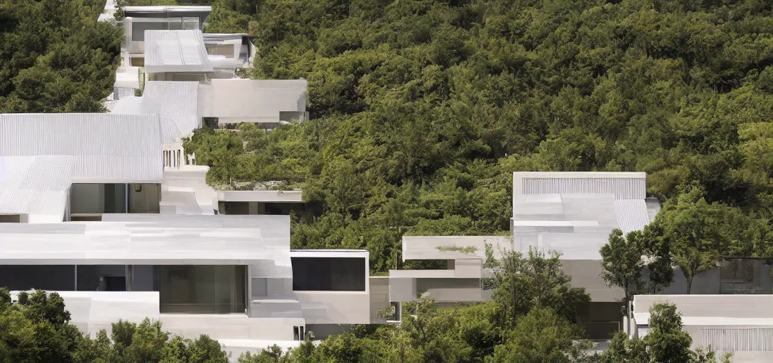 Image similar to single - family house designed by renzo piano. landscape design by kongjian yu.