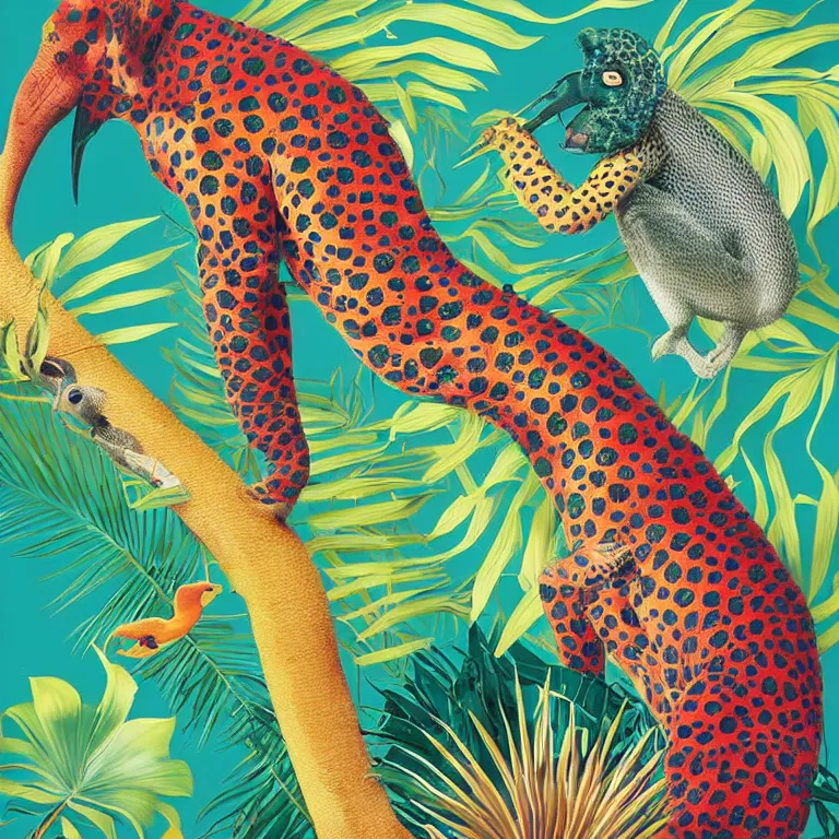 Prompt: beautiful album cover depicting tropical animals by Jonathan Zawada